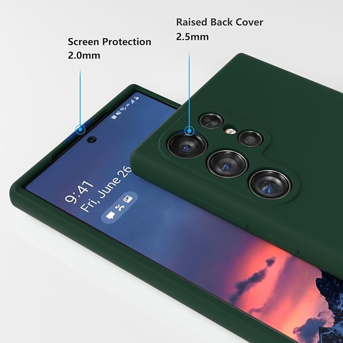 E Segoi Designed for Galaxy S24 Ultra Case, Liquid Silicone Gel Rubber Shockproof Case Soft Microfiber Cloth Lining Cushion Compatible with S24 Ultra 5G 6.8 inch (Sequoia Green, S24 Ultra - 6.8")