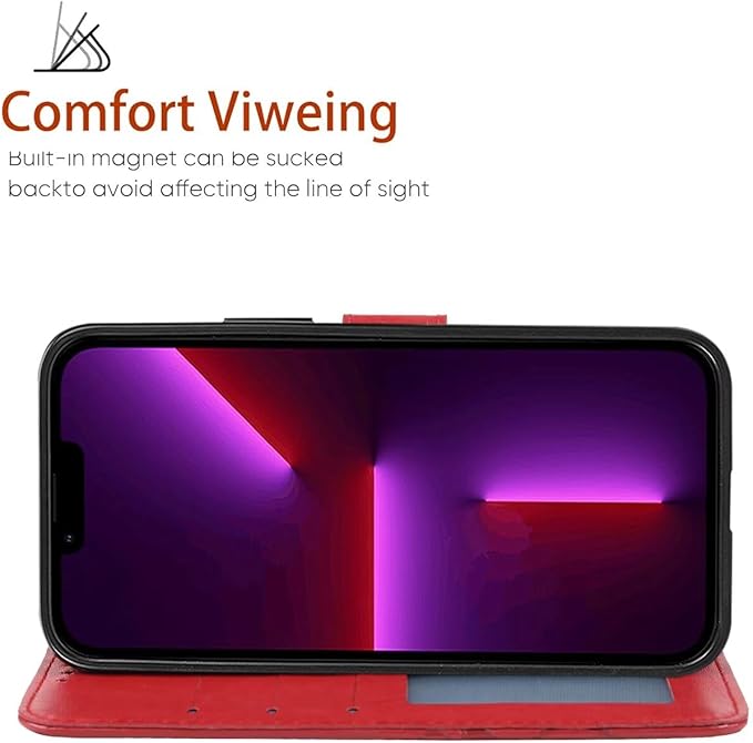 Case for iPhone 13 Case, iPhone 14 Wallet Case with Tempered Glass Screen Protector, Flower Leather Flip Credit Card Holder Stand Phone Cover Cases for iPhone 14 Red