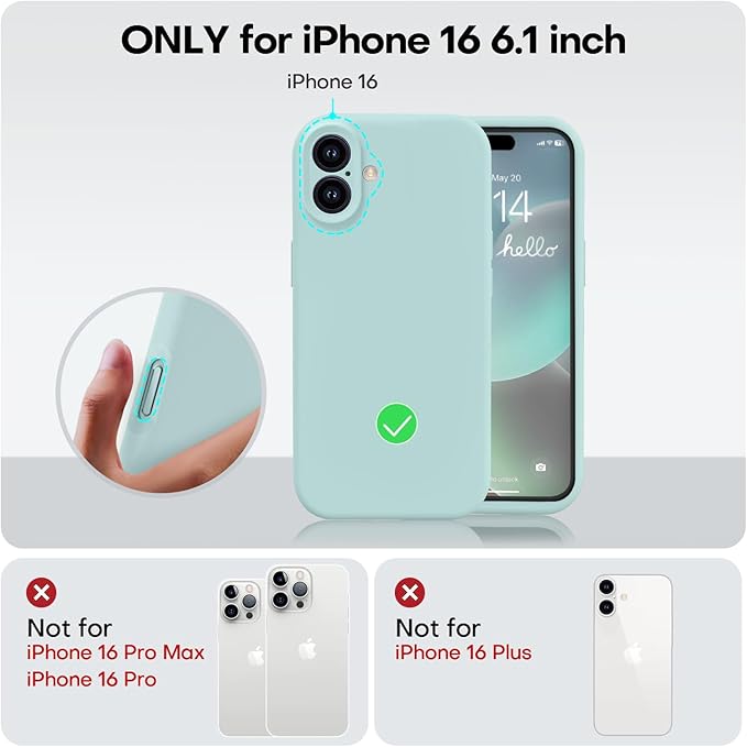 Vooii Compatible with iPhone 16 Case, Liquid Silicone Upgrade [Camera Protection] [Soft Anti-Scratch Microfiber Lining] Shockproof Phone Case for iPhone 16 6.1 inch - Mint