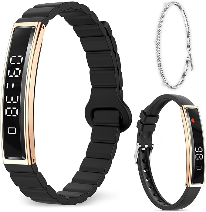 Efolen Smart Bracelet for Women,Ultralight Fitness Tracker Smart Wristband with Heart Rate/Blood Oxygen/Sleep Monitor/Pedometer,Slim Smartwatch for Android iPhone,Activity Tracker,2 Band,Gold+Black