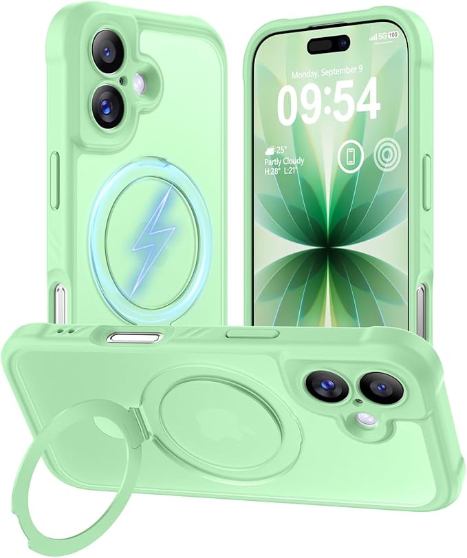 MOCCA Compatible with iPhone 17 Case with Magnetic Invisible Stand [Full Camera Protection] [Compatible with Magsafe] Military Drop Shockproof Translucent Matte Phone Case Cover 6.3",Matcha Green