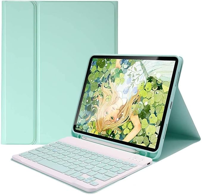 Color Keyboard for Galaxy Tab A8 10.5” 2022 (SM-X200/X205/X207) Keyboard Case Cute Detachable Removable Wireless Bluetooth Keyboard Cover (MintGreen)