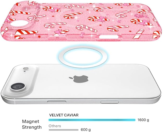 VELVET CAVIAR Case for iPhone 17 Air | Compatible with MagSafe | 10ft Drop Tested | Protective Christmas Cases | Pink Peppermint Glitter