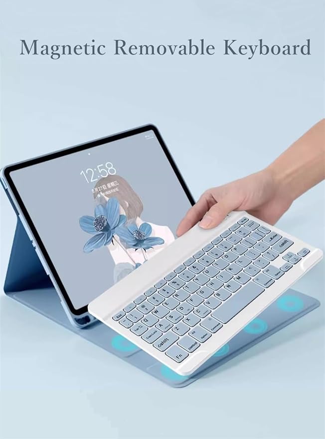 Keyboard Case Mouse for Galaxy Tab S9+ / S9 FE+ / S8+ / S7+ / S7 FE 12.4 inch, Detachable Cute Color Keyboard Case Support S Pen Charging，Mist Blue