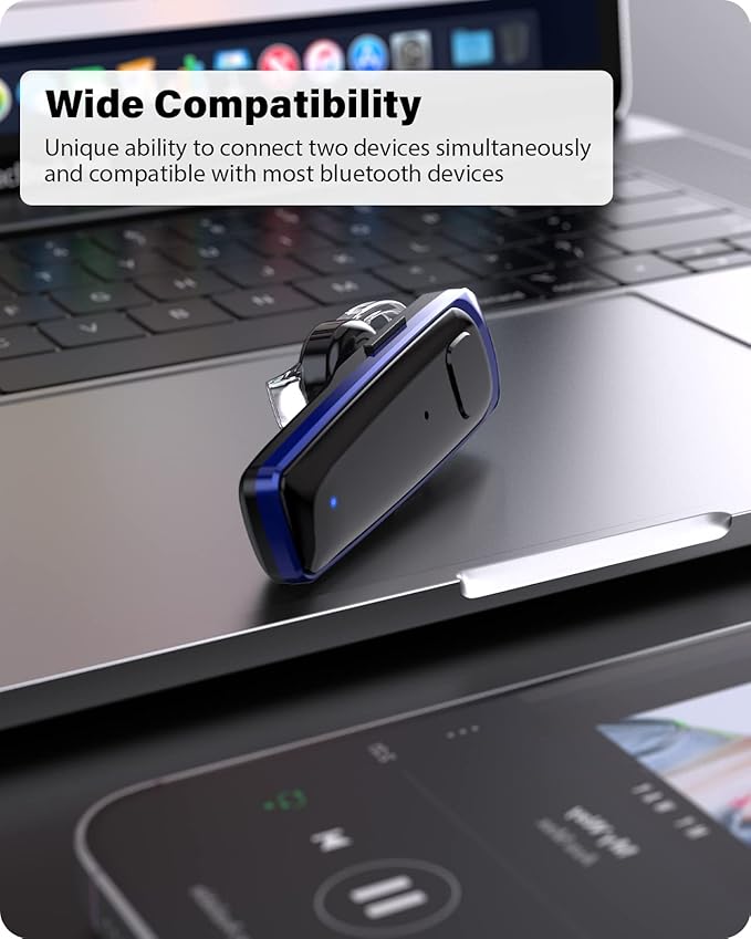Bluetooth Headset - V5.0 Wireless Handsfree Earpiece Built-in Dual Mic Noise Cancelling, 10 Days Standby 16Hrs HD Talktime Ultralight Headset for iPhone Android Samsung Laptop(Blue)
