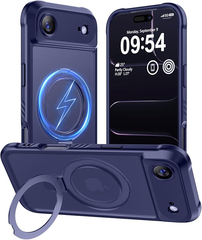 MOCCA Compatible with iPhone Air Case with Magnetic Invisible Stand [Full Camera Protection] [Compatible with Magsafe] Military Drop Shockproof Translucent Matte Phone Case Cover 6.5",Deep Blue
