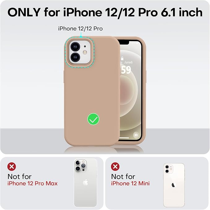 Vooii Compatible with iPhone 12 Case/iPhone 12 Pro Case, Liquid Silicone Upgrade [Soft Anti-Scratch Microfiber Lining] [Shockproof Drop Protection] Phone Case 6.1 inch - Light Brown