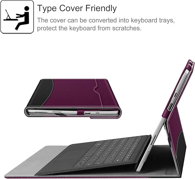 Fintie Case for 12.3 Inch Microsoft Surface Pro 7 Plus, Surface Pro 7/6/5/4/3 - Portfolio Business Cover with Pocket, Compatible with Type Cover Keyboard, Purple