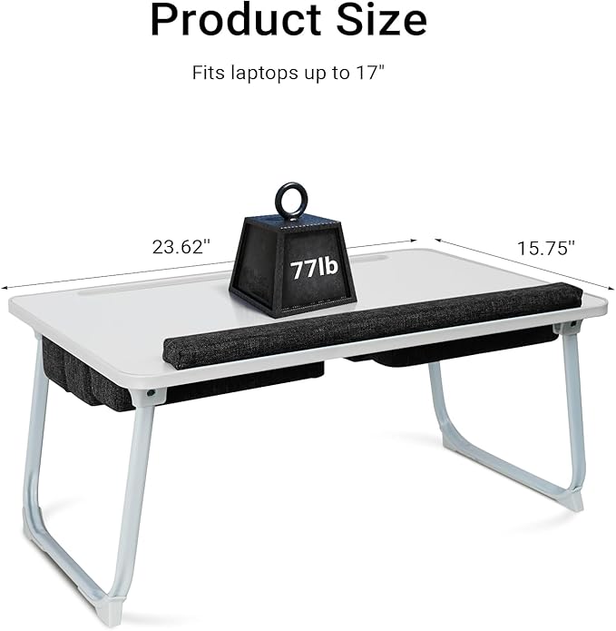 Lap Desk for Laptop with Cushion,Folding Laptop Desk for Bed with USB,Bed Desk,Portable Computer Lap Desk,23.62"*15.74",White