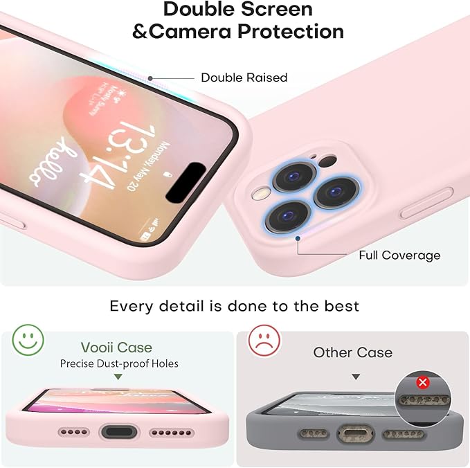 Vooii Compatible with iPhone 16 Pro Case, Liquid Silicone Upgrade [Camera Protection] [Soft Anti-Scratch Microfiber Lining] Shockproof Phone Case for iPhone 16 Pro 6.3 inch - Chalk Pink