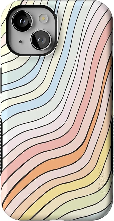 Casely iPhone 14 Case | Ride The Wave | Pastel Rainbow Lined | Compatible with MagSafe | Bold Protective Design