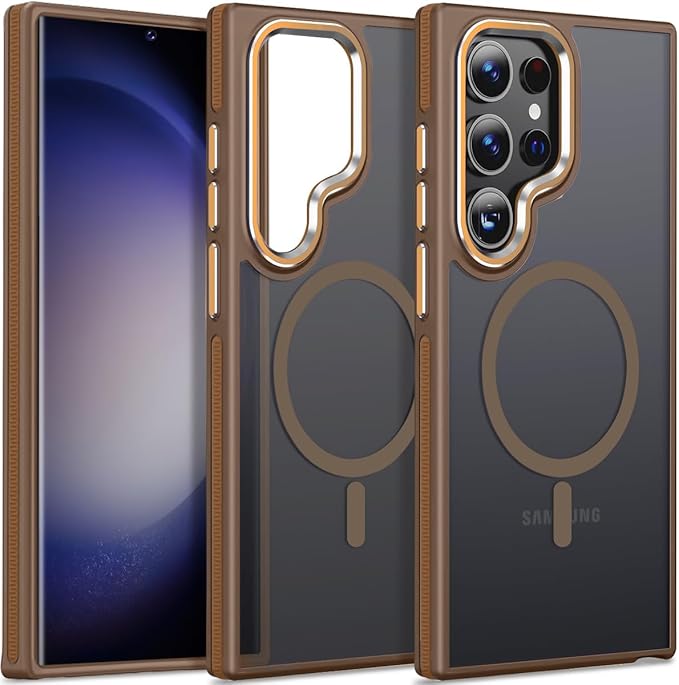 Case for Samsung Galaxy S24 Ultra Compatible with Magsafe, Slim Matte S24 Ultra Phone Case [Enhanced Non-Slip Technology] [Drop Protection], Translucent Cover for Samsung S24 Ultra (Brown)