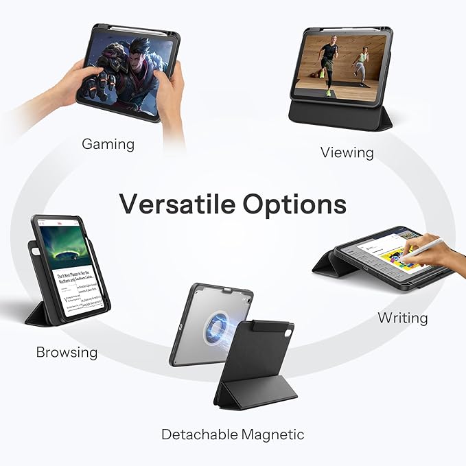 SPARIN Case for iPad A16 11th 10th Generation 2025/2022 (11"/10.9") with Pencil Holder, Magnetic Detachable Hybrid Stand, Portrait/Landscape Angle, Clear Protective Case, Auto Wake/Sleep-Black