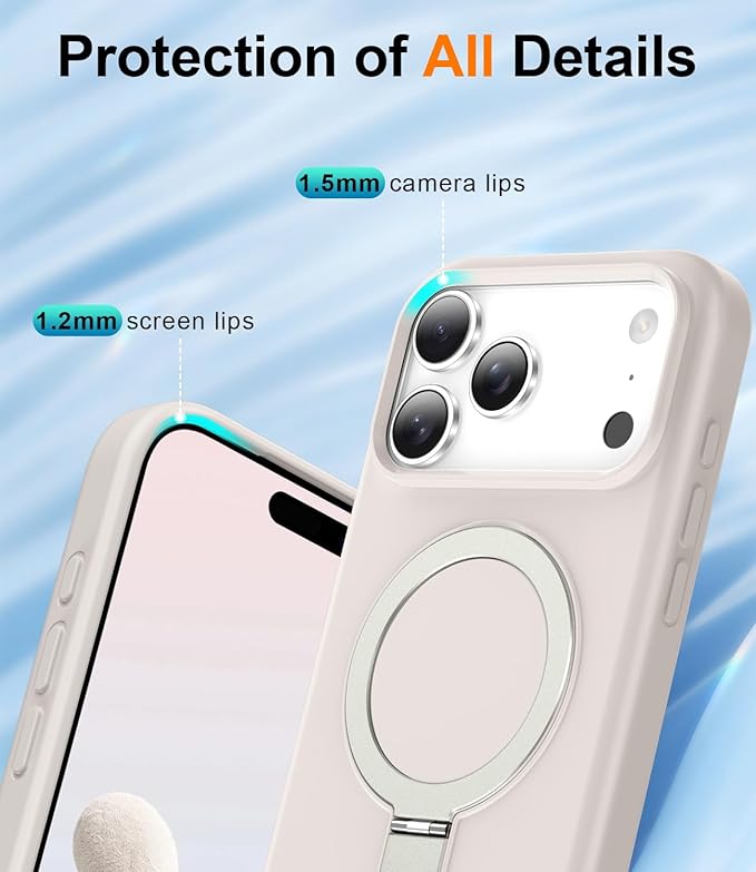 ZHK Liquid Silicone Designed for iPhone 17 Pro Case with Magnet Stand, [Precise Camera Lens Protection][Mil-Grade Drop Shockproof][Soft Anti-Scratch Microfiber Lining] Slim Fit Cover, Beige