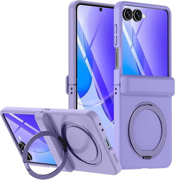 for Samsung Galaxy Z Flip 7 Case, Compatible with Magsafe, [Rugged Hinge Protection] [360° Kickstand], Mil-Grade Shockproof Slim Phone Case for Galaxy Z Flip 7 2025 (Light Purple)