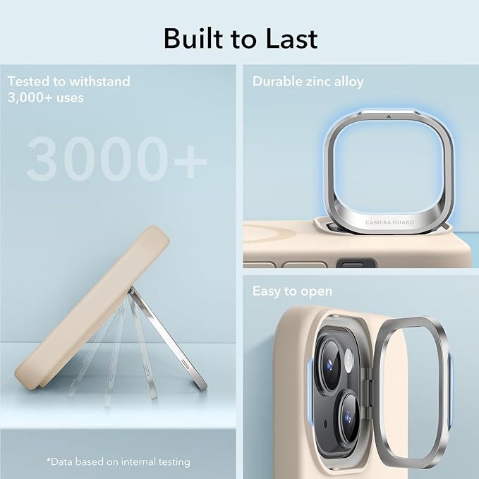 ESR for iPhone 15 Plus Case, MagSafe Silicone Case with Stand, Military-Grade Protection, Built-in Camera Stash Stand, Magnetic Phone Case for iPhone 15 Plus, Cloud Series,Light Tan