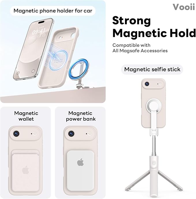 Vooii Magnetic Compatible with iPhone Air Case (Compatible with Magsafe) (Upgraded Camera Protection) Liquid Silicone Shockproof Full Body Protective Phone Cover for Women Men, Stone, 6.5"