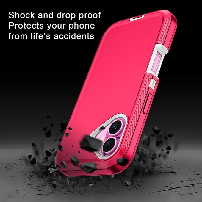 for iPhone 16 Case Shockproof Dust/Drop Proof 3-Layer Full Body Protection [Without Screen Protector] Rugged Heavy Duty Cover Case for Apple iPhone 16 6.1" 2024,Pink/White