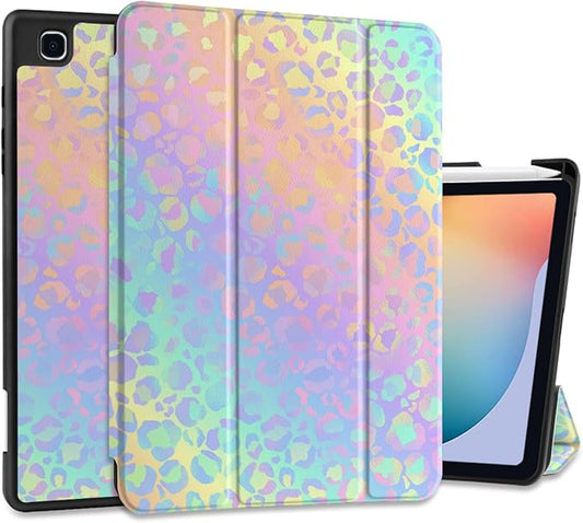 DONGKE Case for Samsung Galaxy Tab S6 Lite 10.4 Inch 2024/2022/2020, Trifold Stand + S Pen Holder + Auto Wake/Sleep + Soft TPU Protective Stand Back Cover, Colorful Leopard