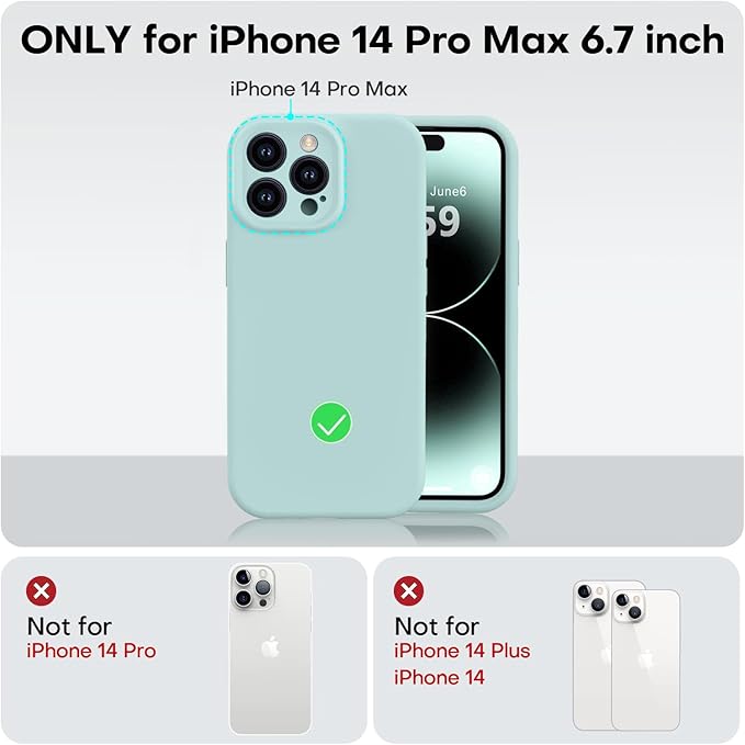 Vooii Compatible with iPhone 14 Pro Max Case, Liquid Silicone Upgrade [Camera Protection] [Soft Anti-Scratch Microfiber Lining] Shockproof Phone Case for iPhone 14 Pro Max 6.7 inch - Mint