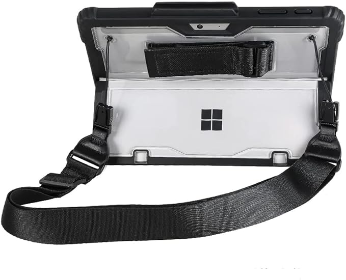 Surface Pro 8 Case, Crystal Clear Multi-Angle Heavy Duty Rugged Shockproof Cover with Shoulder Strap, Hand Strap, Stylus Pen Holder, Compatible with Keyboard
