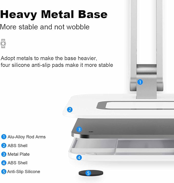 Tablet Stand,Phone Stand,Adjustable Height and Angle Folding Aluminum,Suitable for Desktop use, Compatible with 4.7-12.9" Tablet,Phone,iPads & More,VC-Z1718(1Packs,Silvery)