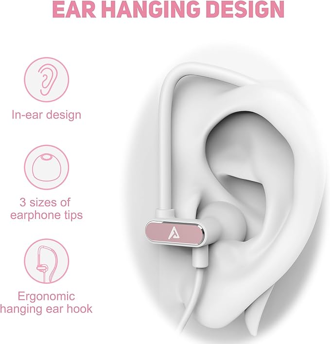 USB C Headphones with Microphone Wired USB C Earphones for Sports and Running Type C Earbuds Hooks Volume Control, Compatible with iPhone 16/15, Samsung, Google and Other Type C Phone, Rose Gold