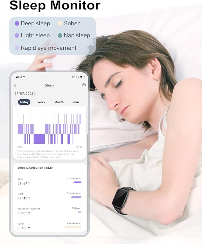 RUIMEN Smart Watches for Men Women (Answer/Make Calls, 2 Bands Included), 1.8" Smartwatch for iOS/Android Phones, Fitness Tracker Heart Rate/Sleep Monitor Digital Watch Waterproof Black