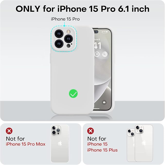Vooii Compatible with iPhone 15 Pro Case, Upgrade Defender Liquid Silicone, [Enhanced Camera Protection] [Soft Anti-Scratch Microfiber Lining] Shockproof Phone Case for iPhone 15 Pro 6.1 inch - White