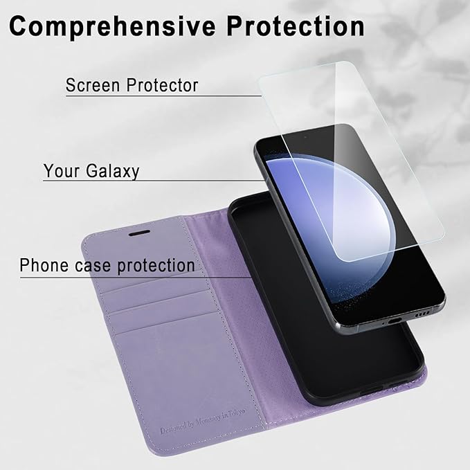 MONASAY Wallet Case Fit for Samsung Galaxy S23 FE 6.4 inch 5G,[RFID Blocking] Flip Folio Leather Cell Phone Cover with Credit Card Holder, Lavenders