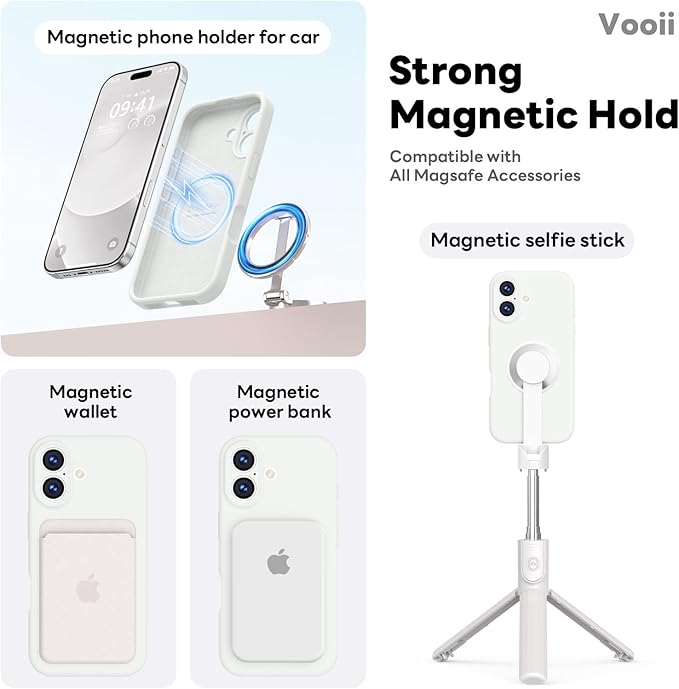 Vooii Magnetic Compatible with iPhone 17 Case (Compatible with Magsafe) (Upgraded Camera Protection) Liquid Silicone Shockproof Full Body Protective Phone Cover for Women Men, White, 6.3"