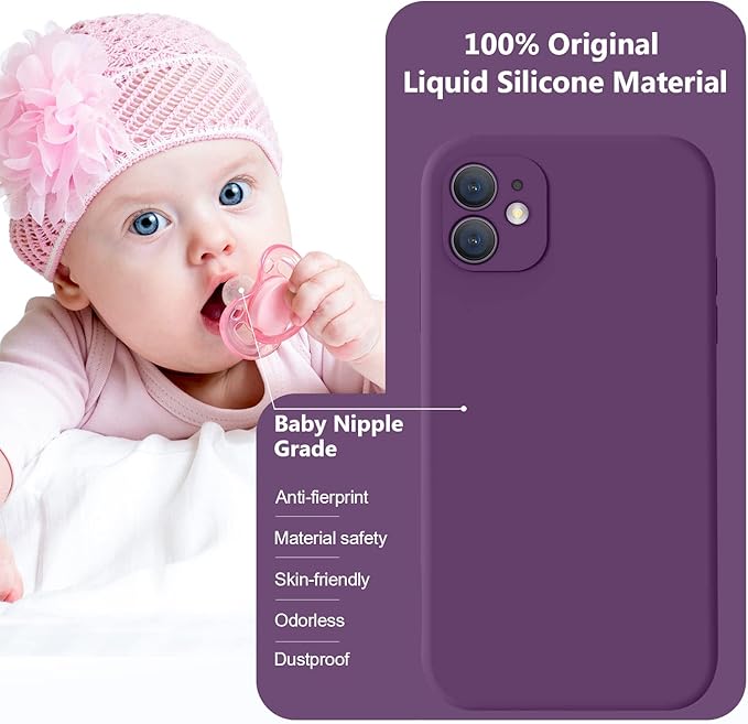 Vooii Compatible with iPhone 11 Case, Upgraded Liquid Silicone with [Flat Edges] [Camera Protection] [Soft Anti-Scratch Microfiber Lining] Phone Case for iPhone 11 6.1 inch - Grape