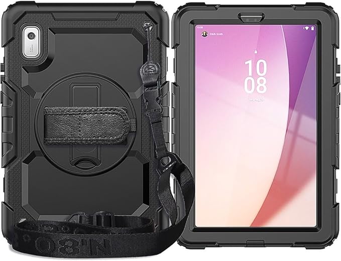 SaharaCase Defense Series Case Cover for Lenovo Tab M9 (2023) [Shockproof Bumper] Heavy Duty Rugged Protection Antislip Integrated Kickstand with HandStrap - Black