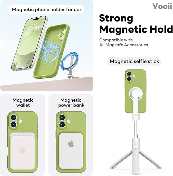 Vooii Magnetic Compatible with iPhone 17 Case (Compatible with Magsafe) (Upgraded Camera Protection) Liquid Silicone Shockproof Full Body Protective Phone Cover for Women Men, Cedar Green, 6.3"
