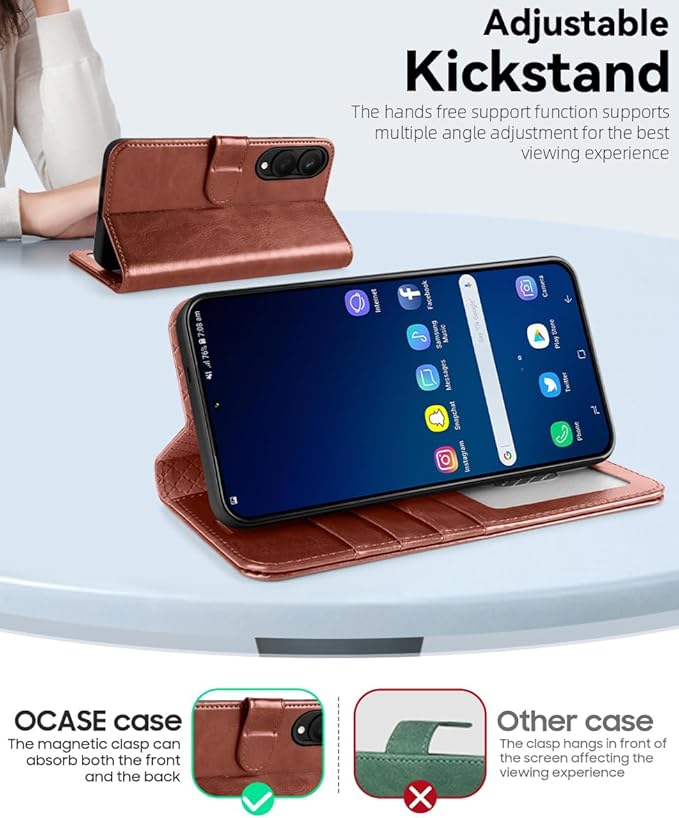 OCASE Compatible with Galaxy S25 Edge Wallet Case, PU Leather Flip Folio Case with Card Holders RFID Blocking Kickstand [Shockproof TPU Inner Shell] Protective Phone Cover 2025, Dark Brown