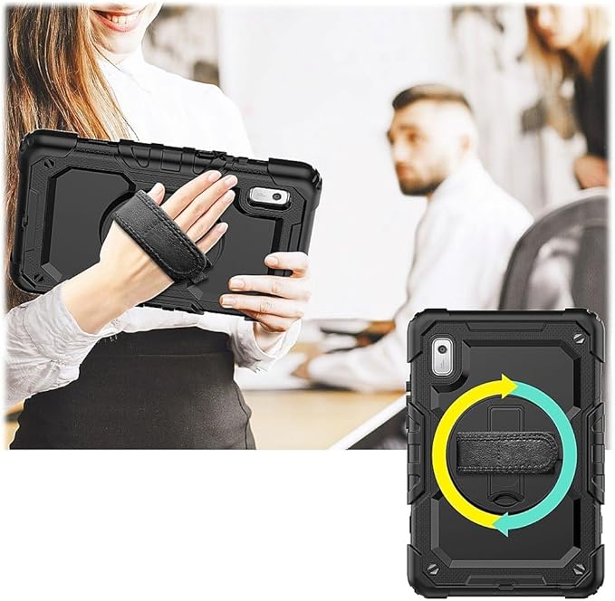 SaharaCase Defense Series Case Cover for Lenovo Tab M9 (2023) [Shockproof Bumper] Heavy Duty Rugged Protection Antislip Integrated Kickstand with HandStrap - Black