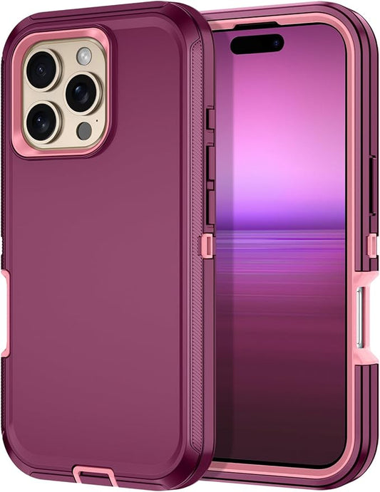 for iPhone 16 Pro Case Shockproof Dust/Drop Proof 3-Layer Full Body Protection [Without Screen Protector] Rugged Heavy Duty Cover Case for Apple iPhone 16 Pro 6.3" 2024,Purple/Pink