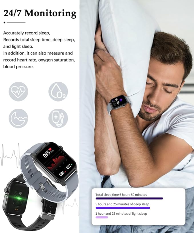 Smart Watch Men Women 1.83" Large HD Screen Fashion Bluetooth Call Watches Sport Waterproof 24/7 Heart Rate Sleep Monitor Activity Fitness Tracker Smartwatches Man for iPhone Android （Grey）