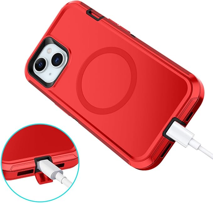 for iPhone 13/14/15 Case [Compatible with MagSafe] Shockproof 3-Layer Full Body Protection Rugged Heavy Duty Cover Case for Apple iPhone 13/14/15 6.1",Red/Black