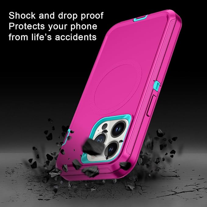 for iPhone 14 Pro Max Case [Compatible with MagSafe] Shockproof 3-Layer Full Body Protection Rugged Heavy Duty Cover Case for Apple iPhone 14 Pro Max 6.7",Rose Red/Green