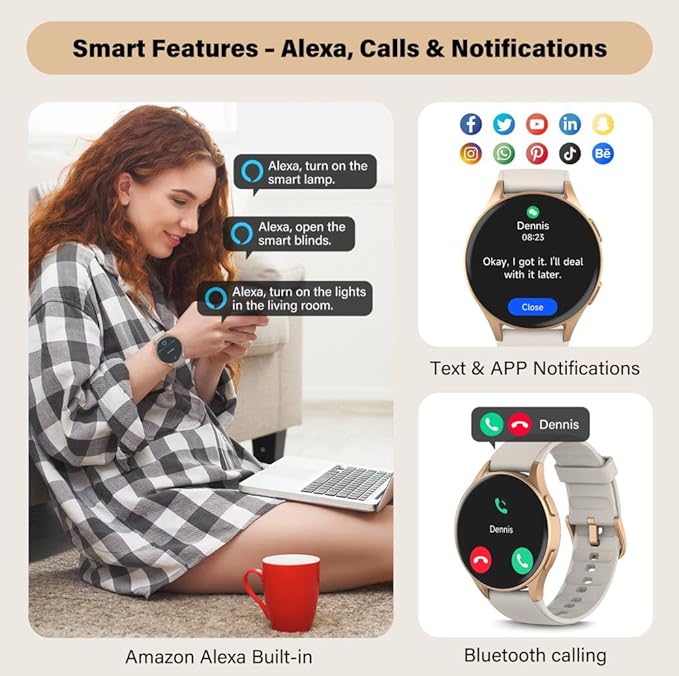 Smart Watch for Women, Built-in Alexa, GPS, HRV, VO2 Max, Blood Oxygen, Sleep & Stress Monitor, Compass, Altimeter, 1.32" AMOLED, Fitness & Women’s Health, iOS Compatible