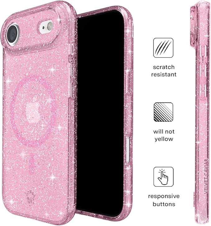 VELVET CAVIAR Case for iPhone 17 Air | Compatible with MagSafe | 10ft Drop Tested | Protective Designer Cases | Pink Stardust Glitter