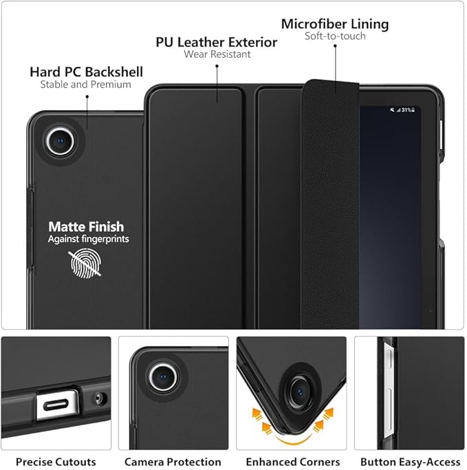 MoKo Case for Galaxy Tab A9+/A9 Plus 11 inch 2023, Slim Stand Protective Smart Cover with Hard PC Translucent Back Shell for Tab A9 Plus Tablet (SM-X210/X216/X218), Auto Wake/Sleep, Black