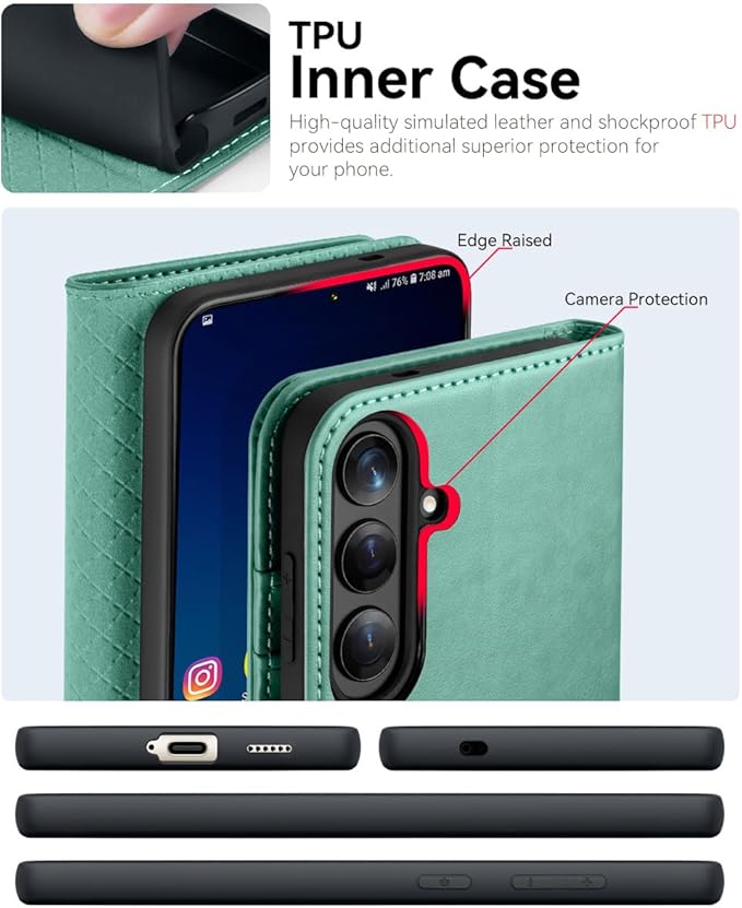 OCASE Compatible with Galaxy S25 Wallet Case, PU Leather Flip Folio Case with Card Holders RFID Blocking Kickstand [Shockproof TPU Inner Shell] Protective Phone Cover 6.2 Inch 2025, Green