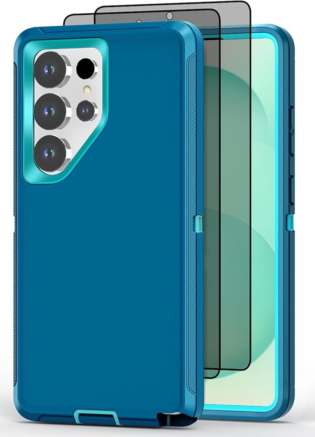 Designed for Samsung Galaxy S24 Ultra Case [with Privacy Screen Protector] 3-Layer Full Body Protection Rugged Shockproof Heavy Duty Phone Case Cover, Turquoise