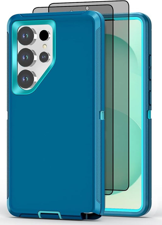 Designed for Samsung Galaxy S24 Ultra Case [with Privacy Screen Protector] 3-Layer Full Body Protection Rugged Shockproof Heavy Duty Phone Case Cover, Turquoise