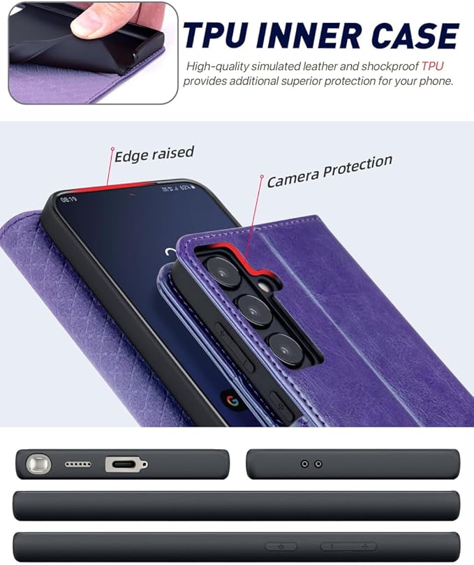 OCASE Compatible with Galaxy S24 5G Wallet Case, PU Leather Flip Folio Case with Card Holders RFID Blocking Kickstand [Shockproof TPU Inner Shell] Phone Cover (2024), Pulple
