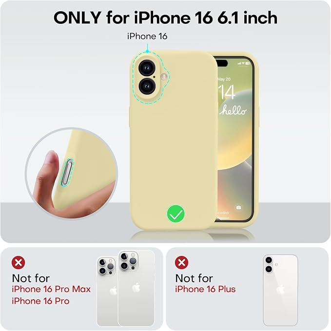 Vooii Compatible with iPhone 16 Case, Liquid Silicone Upgrade [Camera Protection] [Soft Anti-Scratch Microfiber Lining] Shockproof Phone Case for iPhone 16 6.1 inch - Creamy Yellow