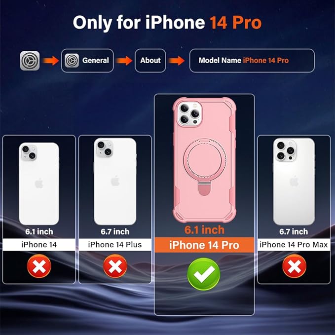 Designed for iPhone 14 Pro Case with Magnetic Stand [Military Drop Protection][Compatible with Magnet] Shockproof 14 Pro Phone Case with Ring Holder, Pink