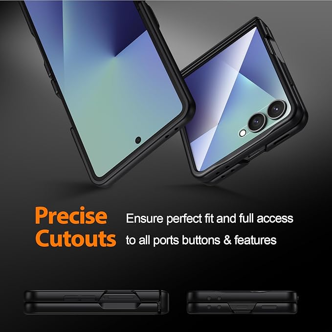 Leather Case for Samsung Galaxy Z Flip 7 | TPU Shockproof | Soft Nappa Leather | Magnetic Hinge Protection | Glass Screen Protector | Sleek Slim Fit | Wireless Charging | Rugged Phone Cover | Black